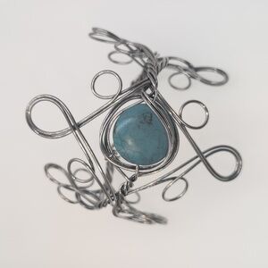 Elegant Silver Wire Arm Or Wrist Bracelet with Blue Agate Stone Hand Crafted